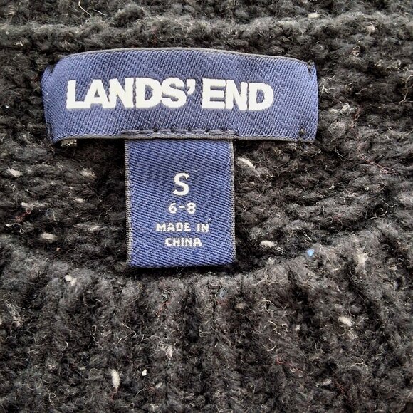 Lands End Womens Black Cable-Knit Fisherman Tunic Sweater S Cotton Wool Blend - Picture 4 of 7